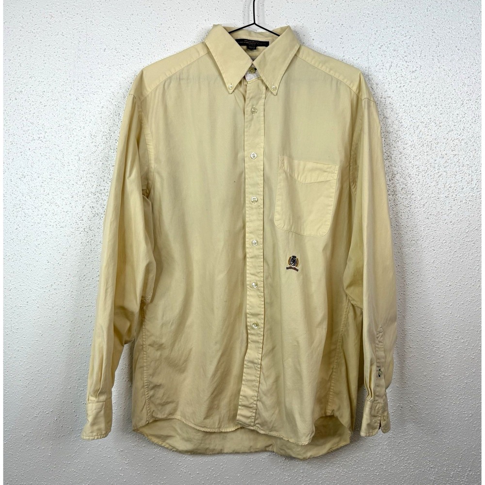 Tommy Hilfiger 1990's Men's light yellow 100% Cotton Dress Shirt 15.5 34/35